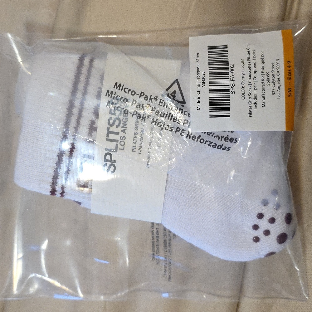 Splits59 White and Cherry Lacquer Pilates Grip Socks